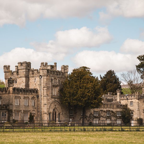A majestic view of the area around Bolton Abbey, England, Great Britain against the cloudy blue sky